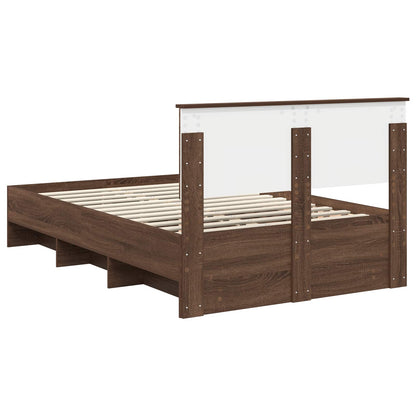 vidaXL Bed Frame with Headboard Brown Oak 137 x 203 cm Engineered Wood