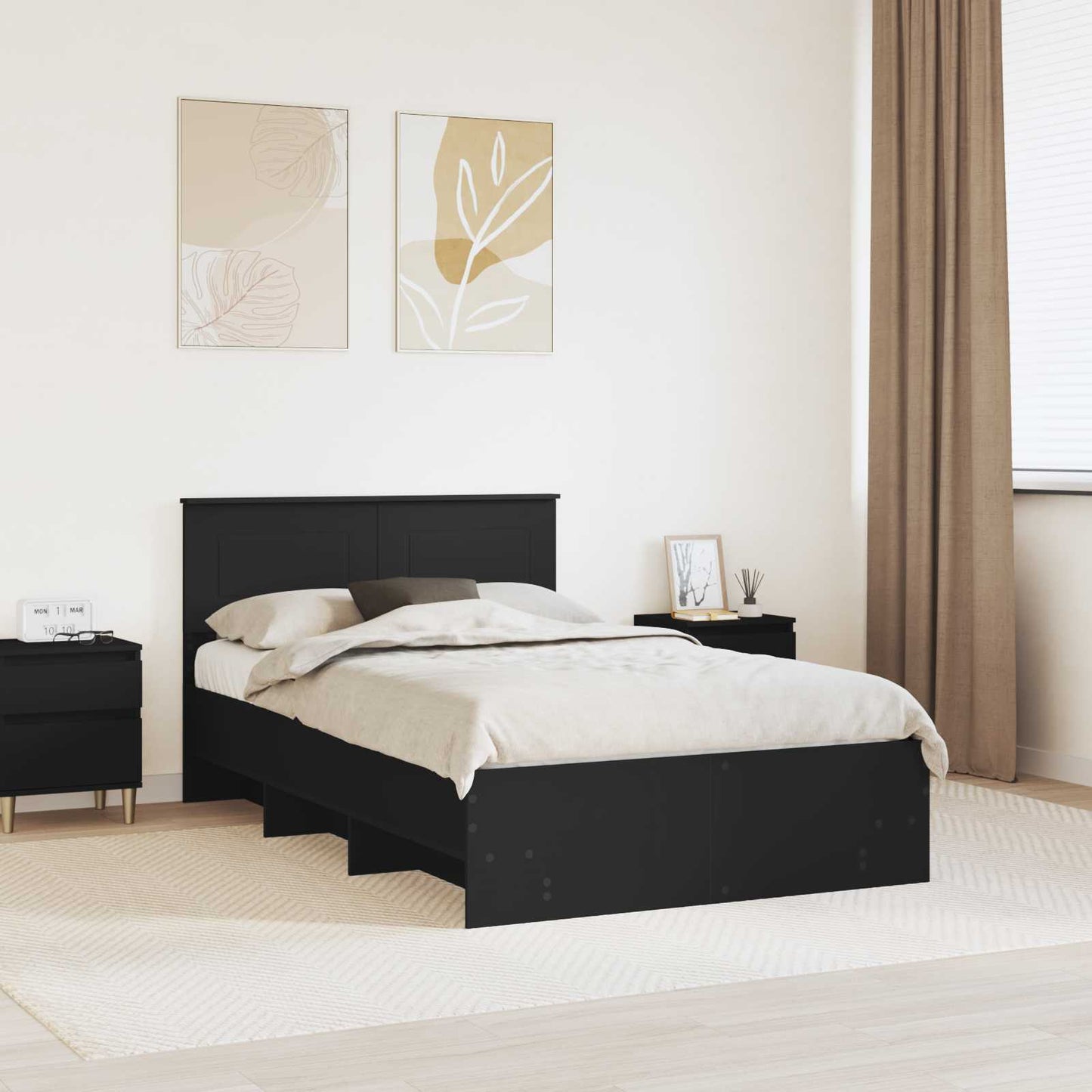 vidaXL Bed Frame with Headboard Black 120 x 123 cm Engineered Wood