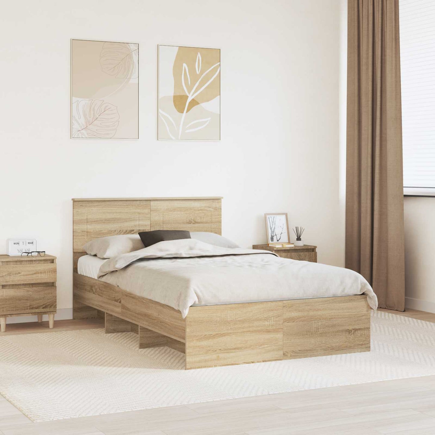 vidaXL Bed Frame Sonoma Oak 120 x 123 cm Engineered Wood