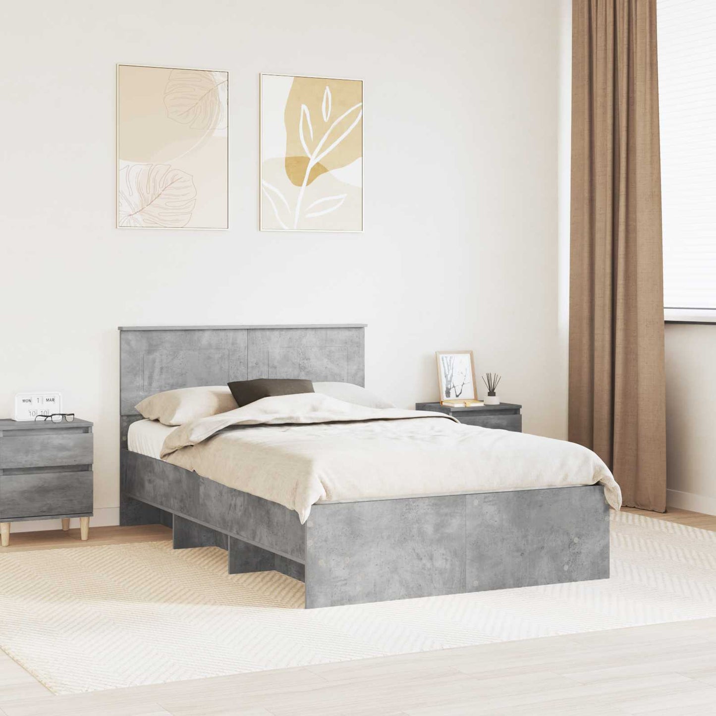 vidaXL Bed Frame Concrete Grey 120 x 123 cm Engineered Wood