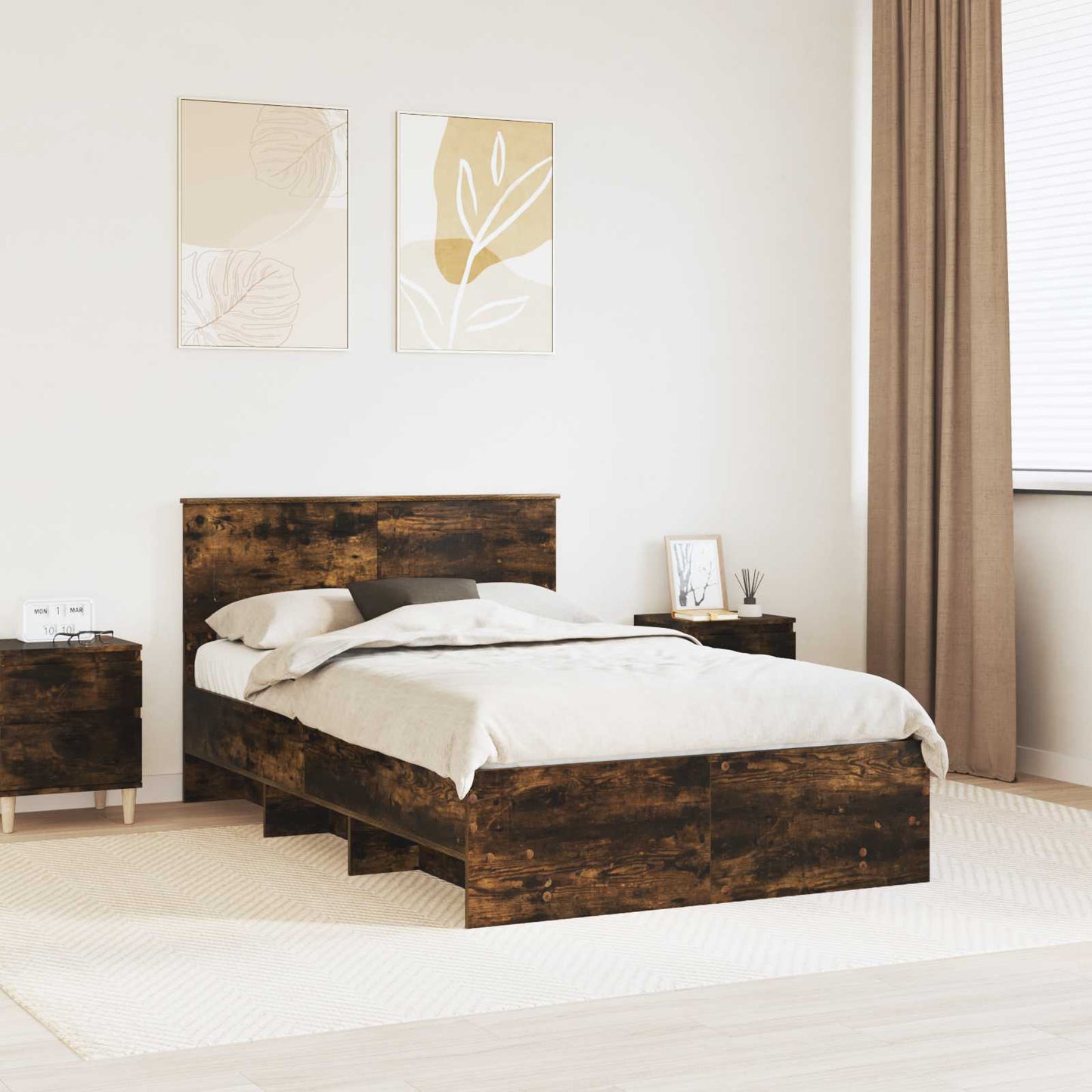 vidaXL Bed Frame Smoked Oak 120 x 123 cm Engineered Wood