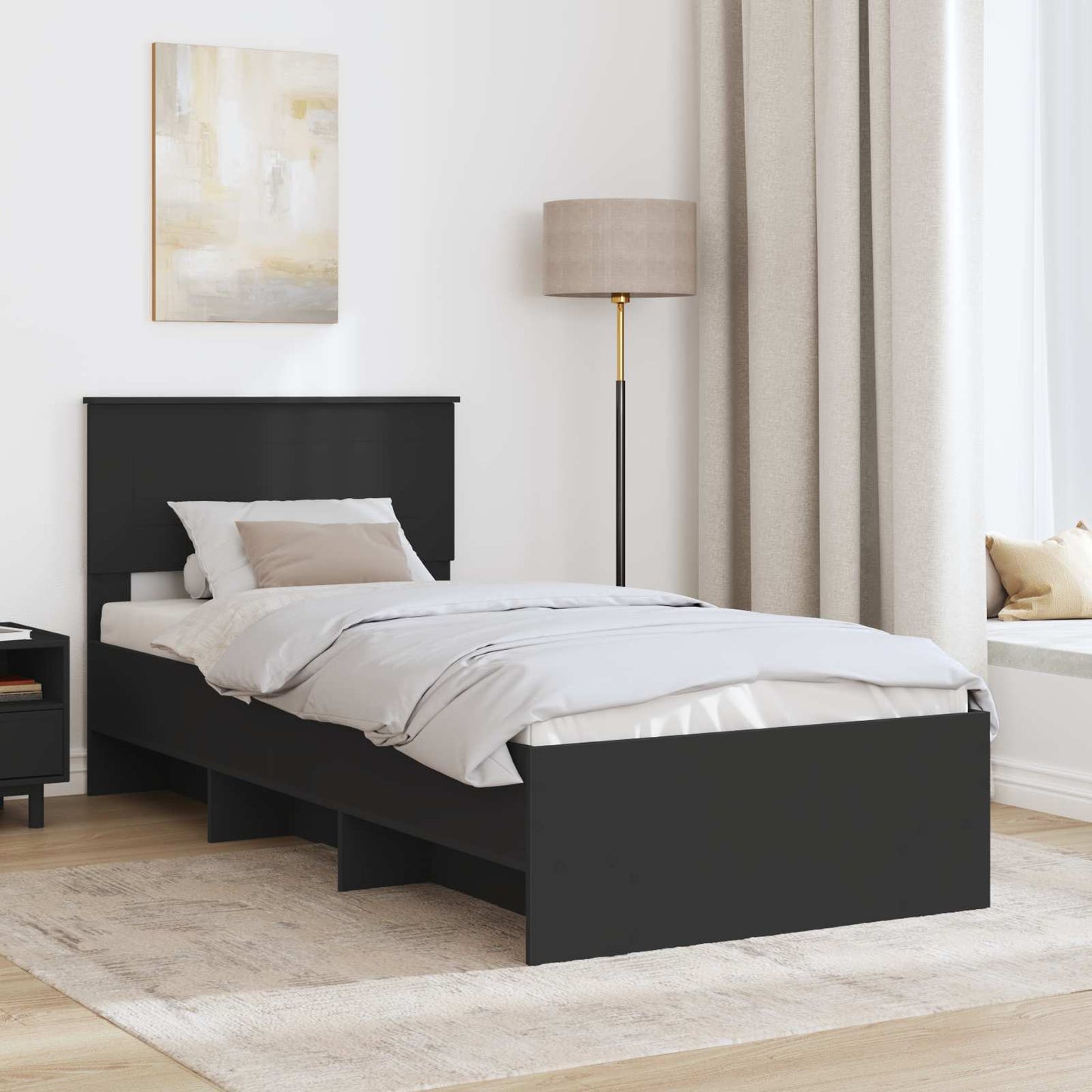 vidaXL Bed Frame with Headboard Black 90 x 200 cm Engineered Wood