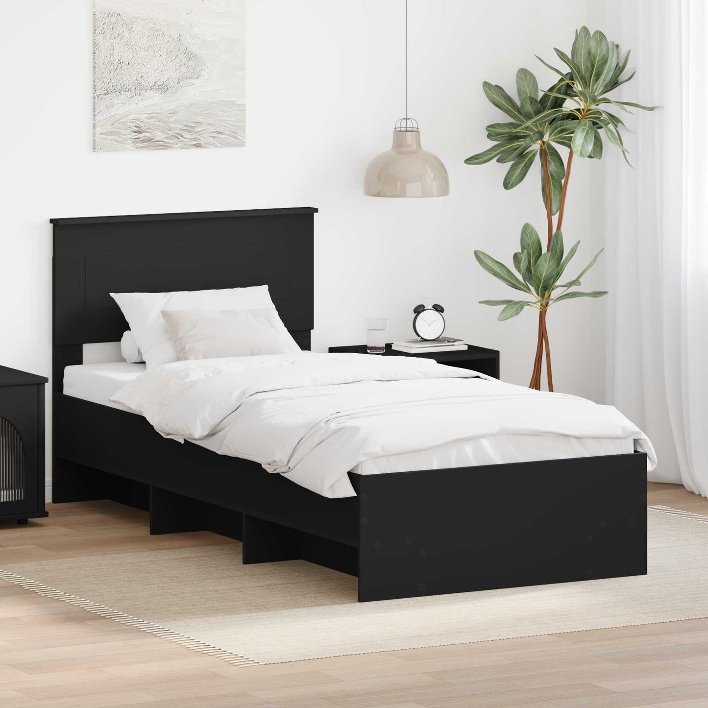 vidaXL Bed Frame with Headboard Black 90 x 200 cm Engineered Wood