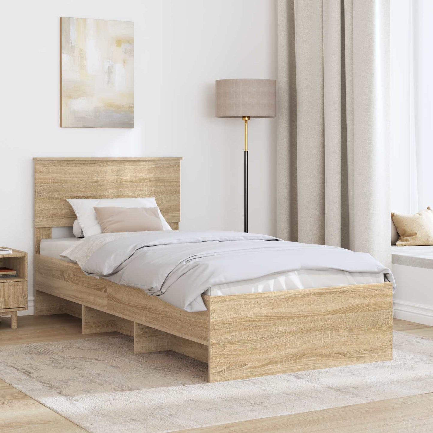 vidaXL Bed Frame with Headboard Sonoma Oak 80 x 200 cm Engineered Wood