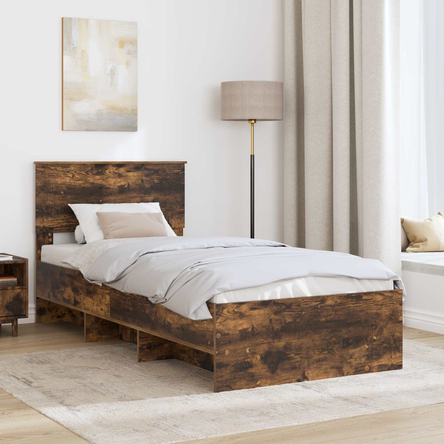 vidaXL Bed Frame with Headboard Smoked Oak 80 x 200 cm Engineered Wood