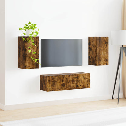 vidaXL TV Wall Cabinet Set 4 pcs Smoked Oak Engineered Wood