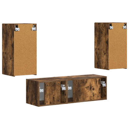 vidaXL TV Wall Cabinet Set 4 pcs Smoked Oak Engineered Wood