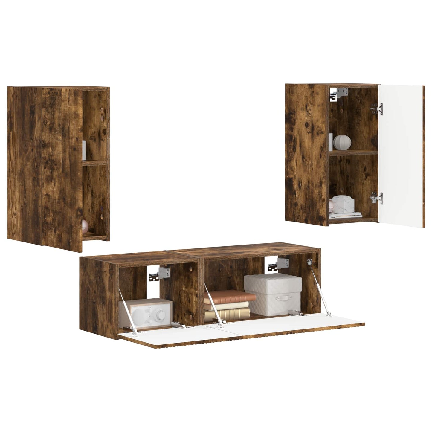 vidaXL TV Wall Cabinet Set 4 pcs Smoked Oak Engineered Wood