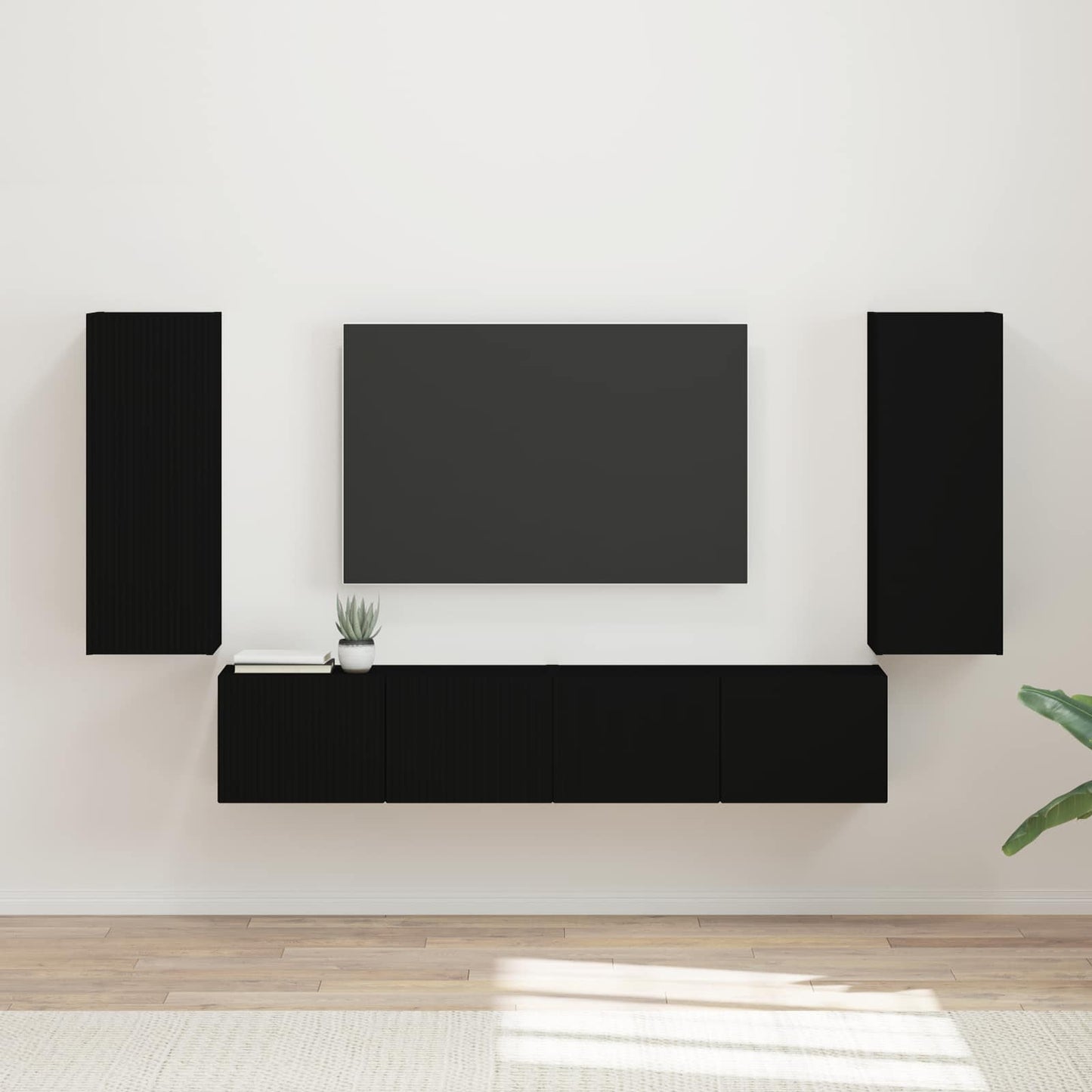 vidaXL TV Wall Cabinet Set Wall-mounted 4 pcs Black Engineered Wood