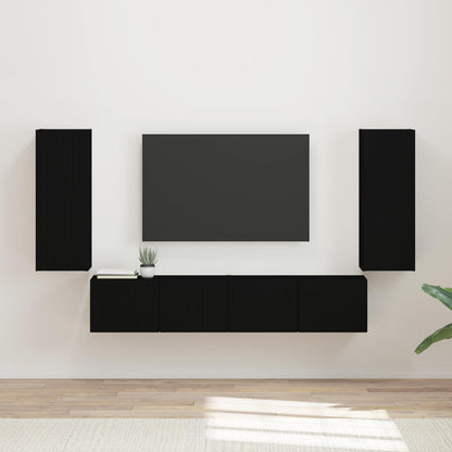 vidaXL TV Wall Cabinet Set Wall-mounted 4 pcs Black Engineered Wood