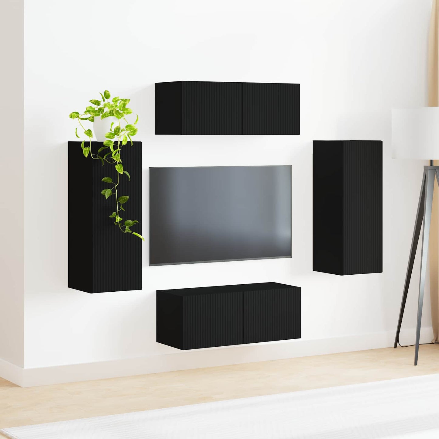 vidaXL TV Wall Cabinet Set Wall-mounted 4 pcs Black Engineered Wood