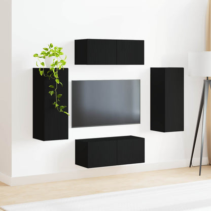 vidaXL TV Wall Cabinet Set Wall-mounted 4 pcs Black Engineered Wood