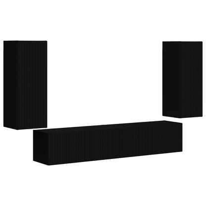 vidaXL TV Wall Cabinet Set Wall-mounted 4 pcs Black Engineered Wood