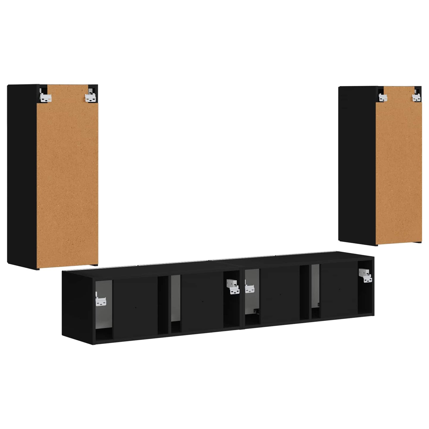 vidaXL TV Wall Cabinet Set Wall-mounted 4 pcs Black Engineered Wood