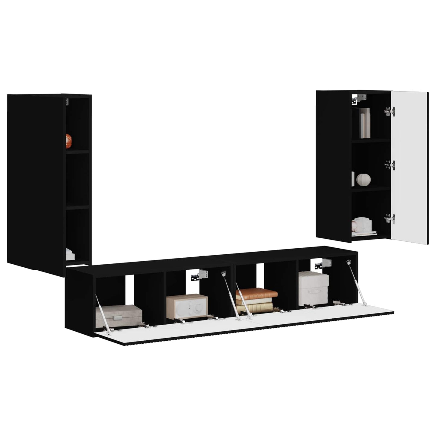 vidaXL TV Wall Cabinet Set Wall-mounted 4 pcs Black Engineered Wood