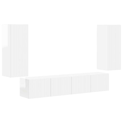 vidaXL TV Wall Cabinet Set 4 pcs High Gloss White Engineered Wood