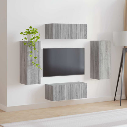 vidaXL TV Wall Cabinet Set 4 pcs Grey Sonoma Engineered Wood