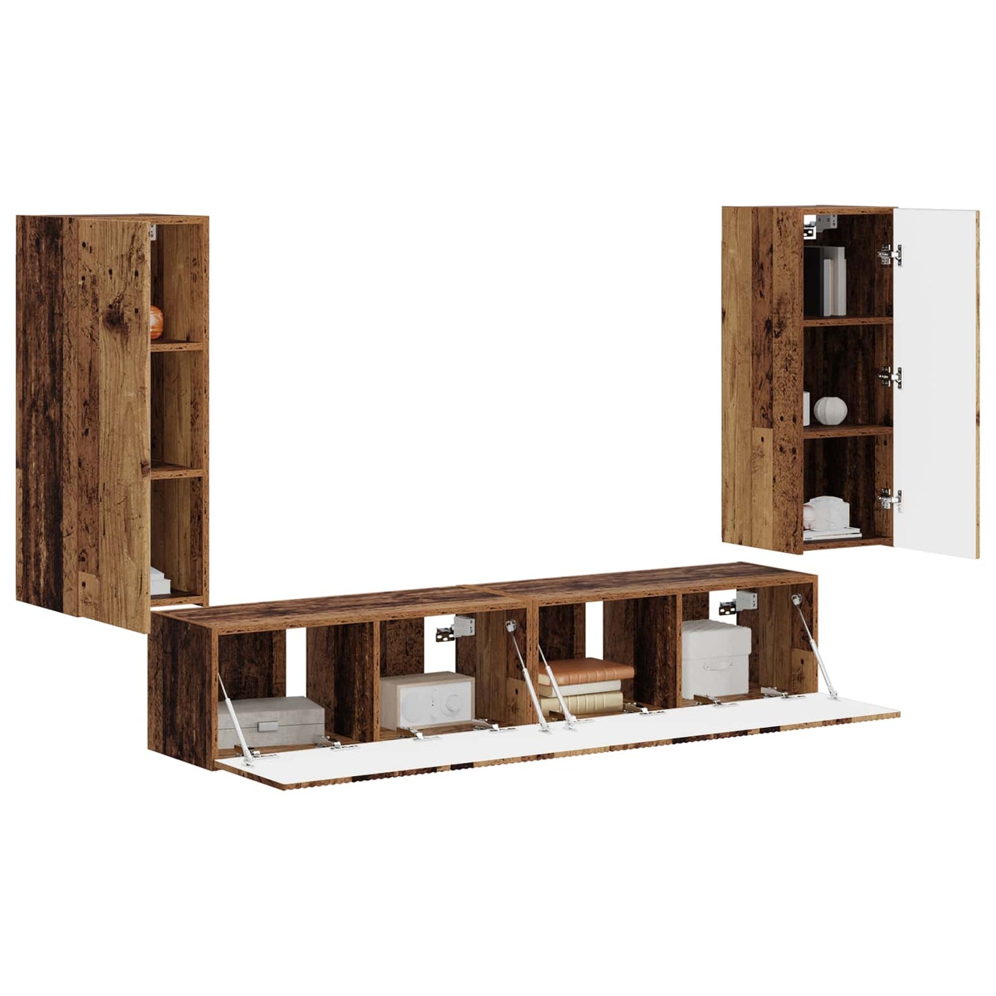 vidaXL TV Wall Cabinet Set Wall-mounted 4 pcs Old Wood Engineered Wood
