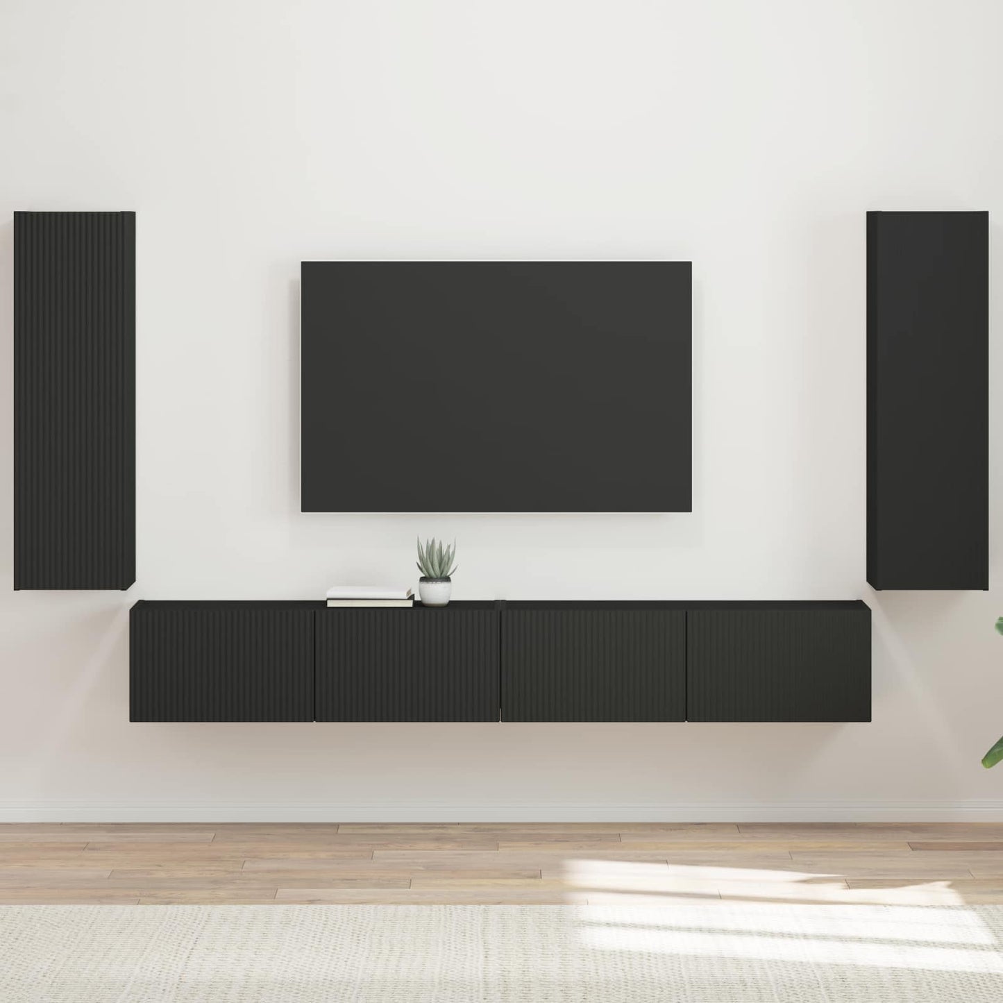 vidaXL TV Wall Cabinet Set 4 pcs Black Engineered Wood