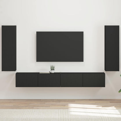 vidaXL TV Wall Cabinet Set 4 pcs Black Engineered Wood