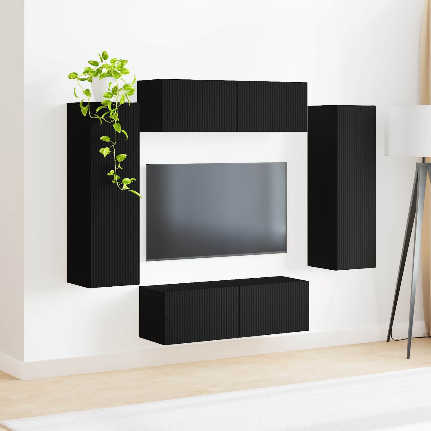 vidaXL TV Wall Cabinet Set 4 pcs Black Engineered Wood