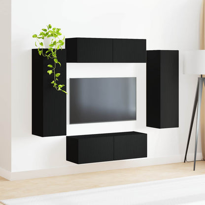 vidaXL TV Wall Cabinet Set 4 pcs Black Engineered Wood