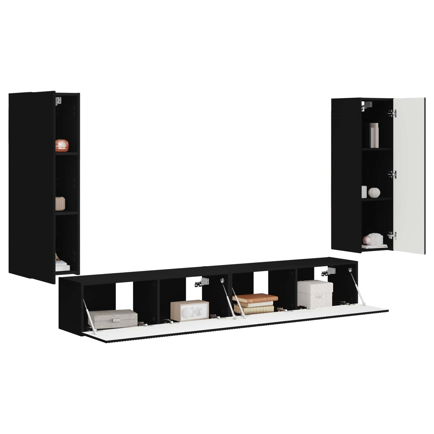 vidaXL TV Wall Cabinet Set 4 pcs Black Engineered Wood