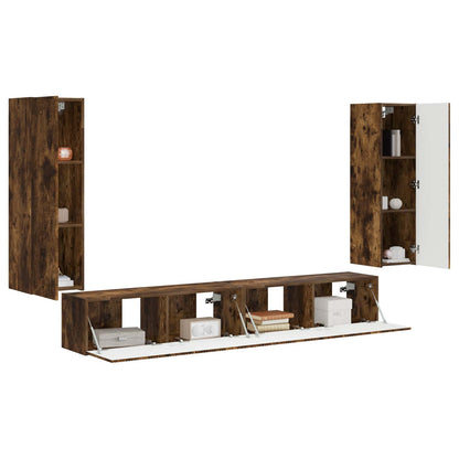 vidaXL TV Wall Cabinet Set 4 pcs Smoked Oak Engineered Wood