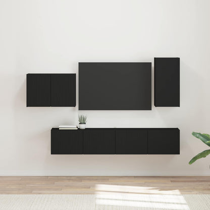 vidaXL TV Wall Cabinet Set Wall-mounted 4 pcs Black Engineered Wood