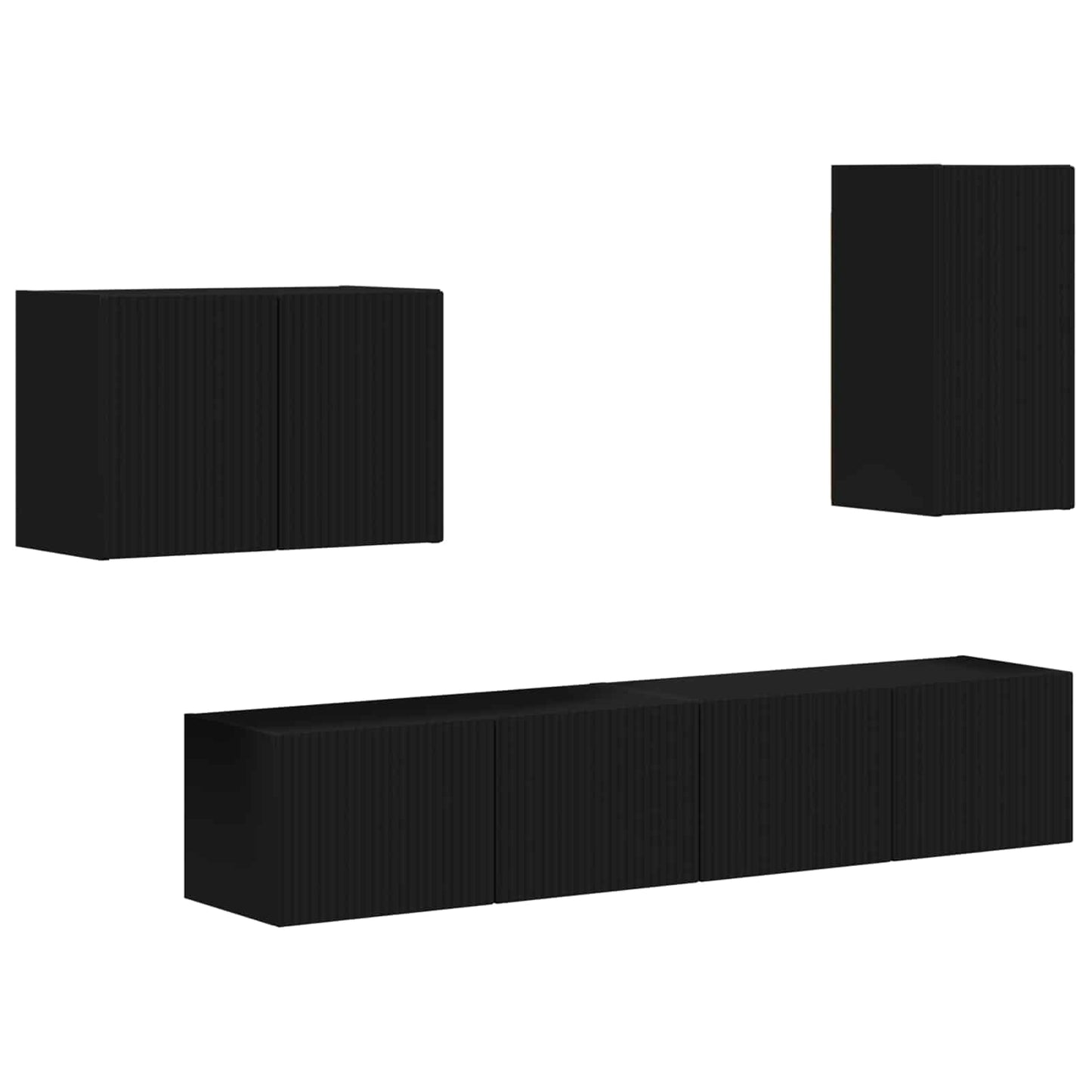 vidaXL TV Wall Cabinet Set Wall-mounted 4 pcs Black Engineered Wood