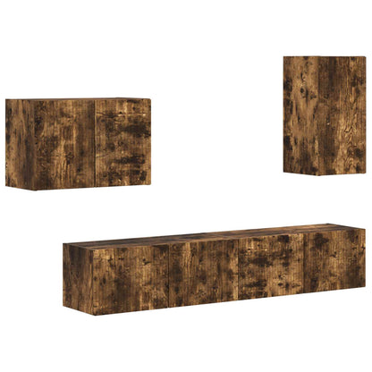 vidaXL TV Wall Cabinet Set 4 pcs Smoked Oak Engineered Wood