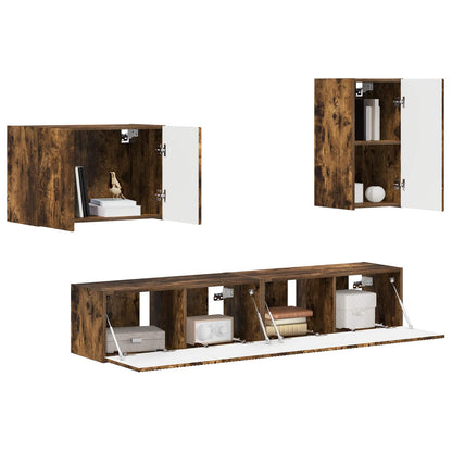 vidaXL TV Wall Cabinet Set 4 pcs Smoked Oak Engineered Wood