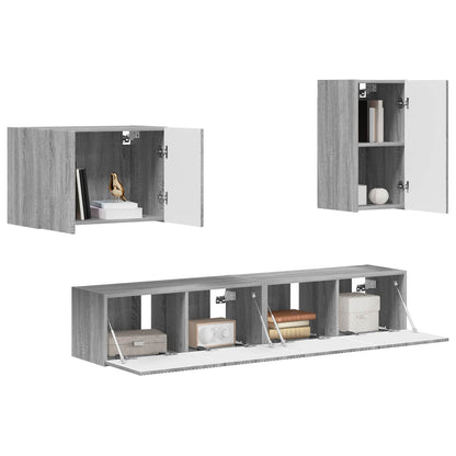 vidaXL TV Wall Cabinet Set 4 pcs Grey Sonoma Engineered Wood