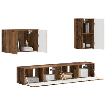 vidaXL TV Wall Cabinet Set Wall-mounted 4 pcs Old Wood Engineered Wood
