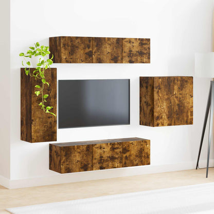 vidaXL TV Wall Cabinet Set Wall-mounted 6 pcs Smoked Oak