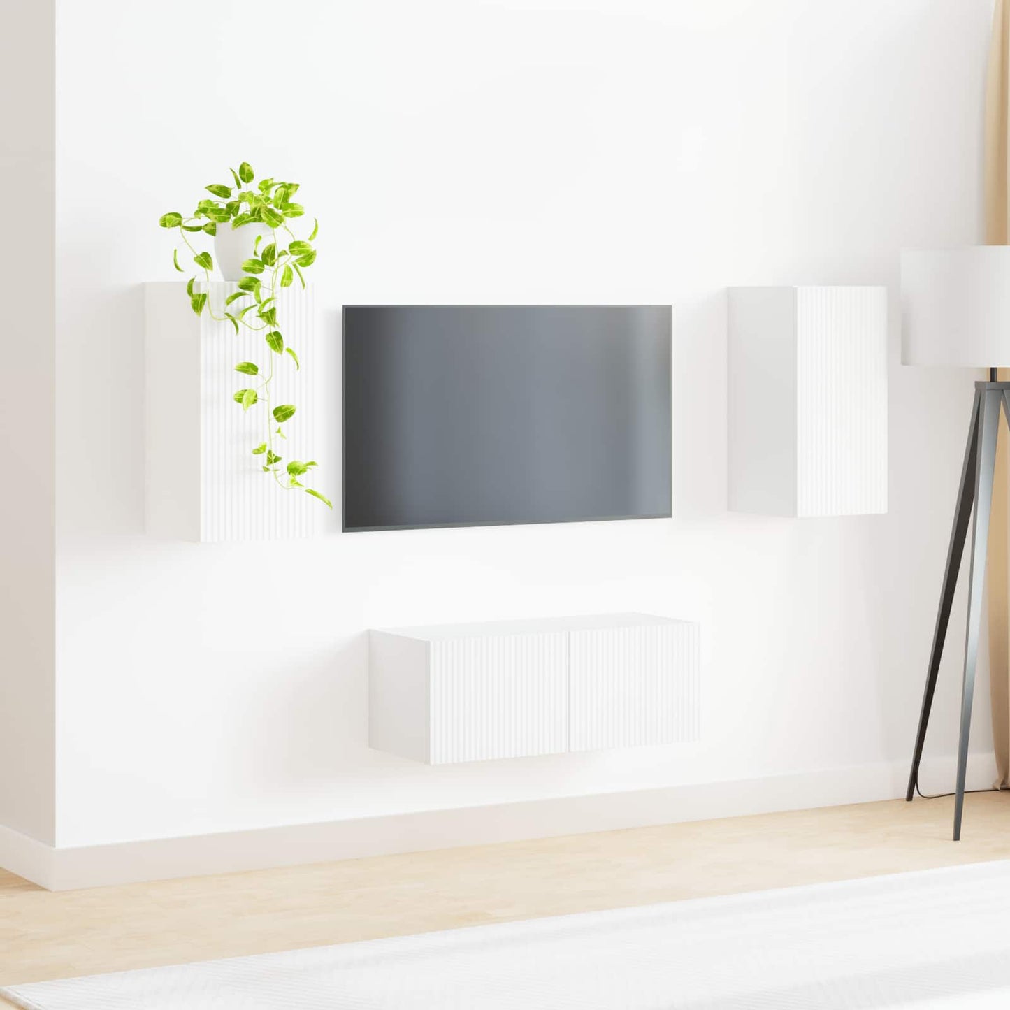 vidaXL TV Cabinet Set Wall-mounted 2 pcs White Engineered Wood