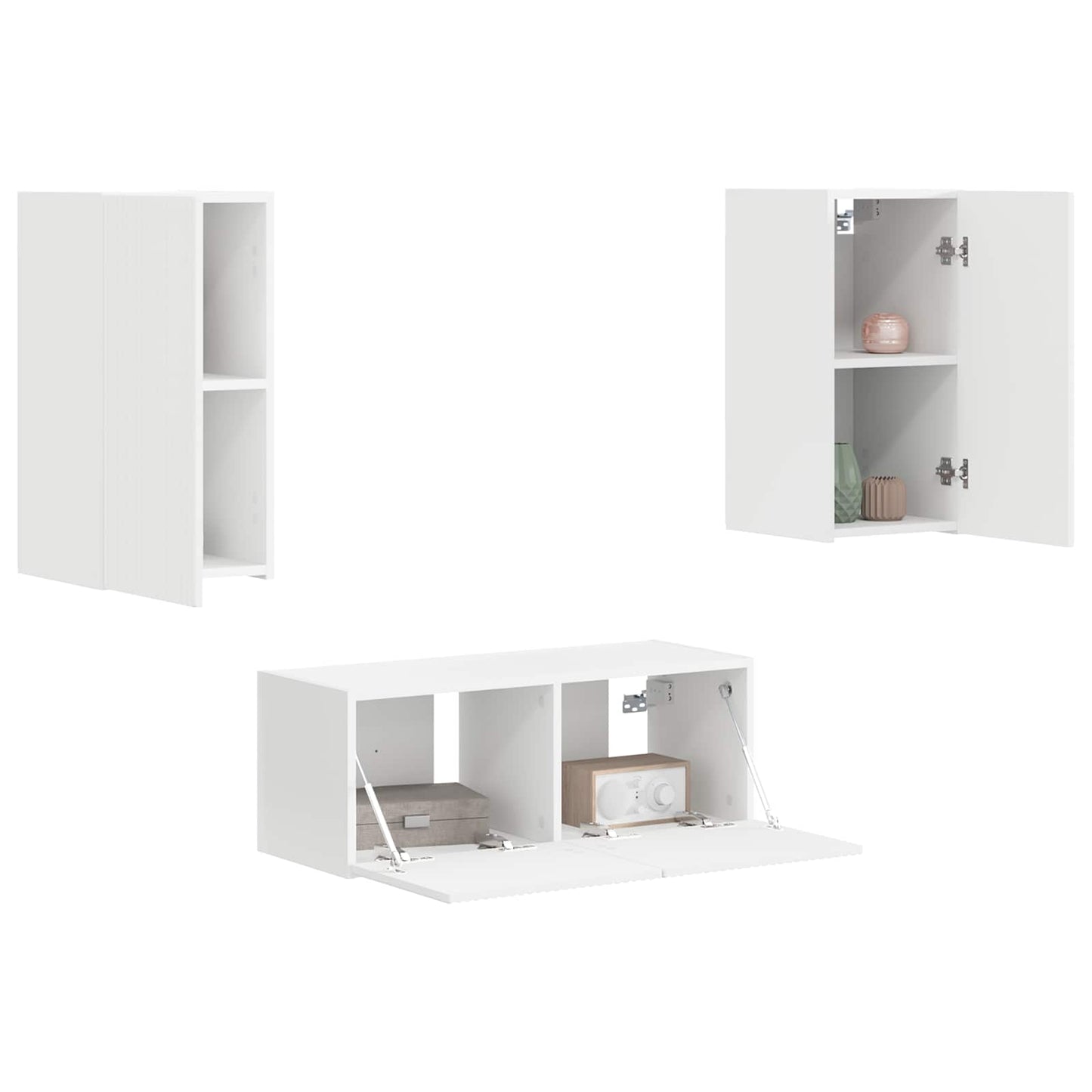 vidaXL TV Cabinet Set Wall-mounted 2 pcs White Engineered Wood