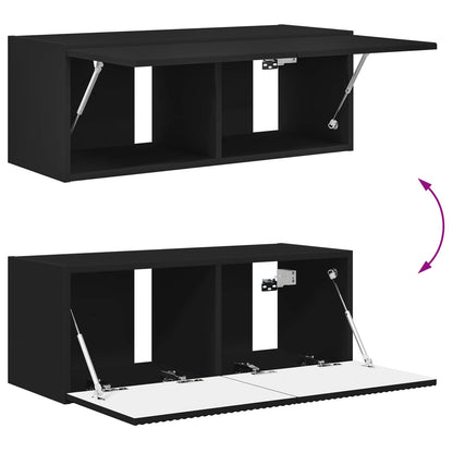 vidaXL TV Cabinet Set Wall-mounted 2 pcs Black Engineered Wood