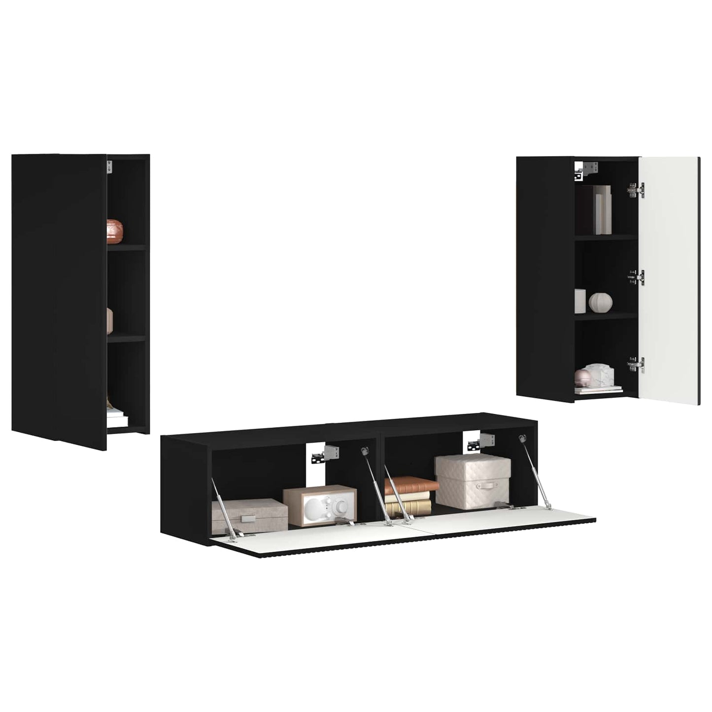 vidaXL TV Cabinet Set Wall-mounted 2 pcs Black Engineered Wood