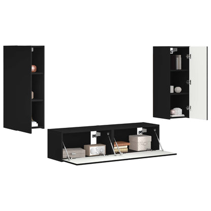 vidaXL TV Cabinet Set Wall-mounted 2 pcs Black Engineered Wood