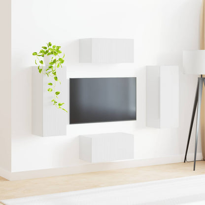 vidaXL TV Cabinet Set 2 pcs High Gloss White Engineered Wood