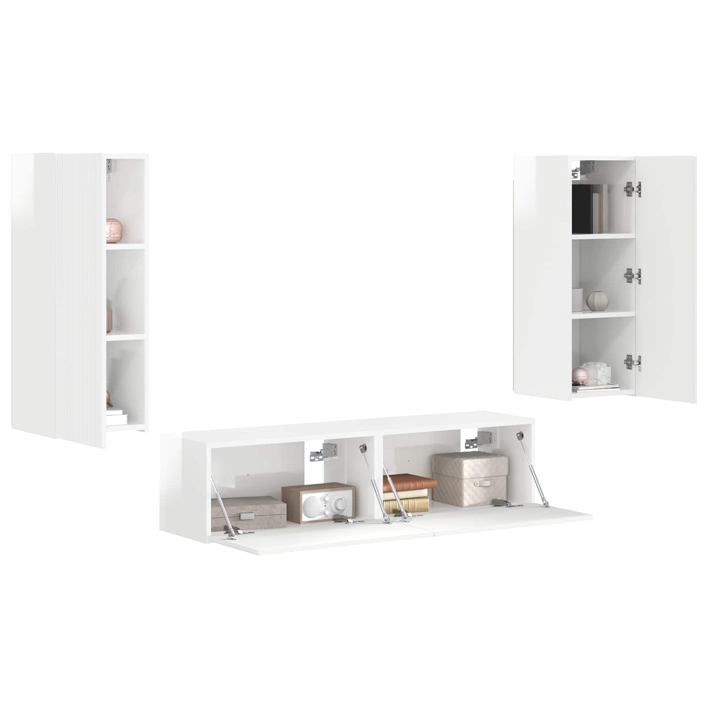 vidaXL TV Cabinet Set 2 pcs High Gloss White Engineered Wood