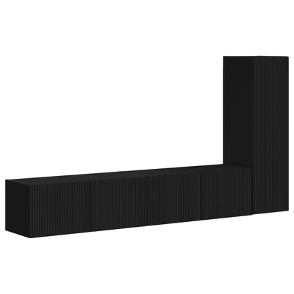 vidaXL TV Cabinet Set Wall-mounted 3 pcs Black Engineered Wood