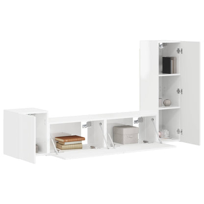 vidaXL TV Cabinet Set 4 pcs High Gloss White Engineered Wood