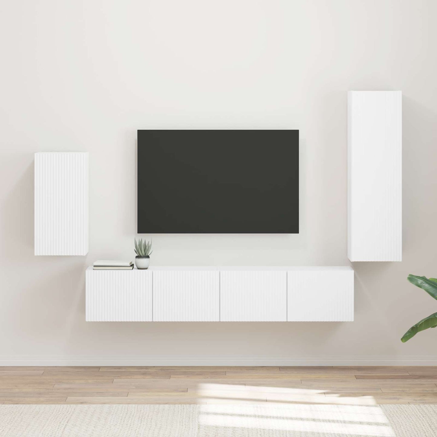 vidaXL TV Cabinet Set Wall-mounted 4 pcs White Engineered Wood