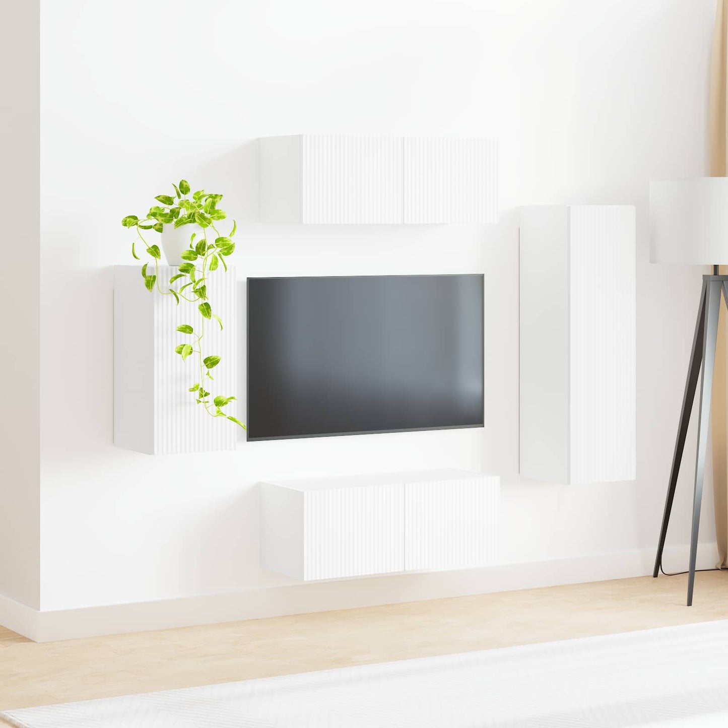vidaXL TV Cabinet Set Wall-mounted 4 pcs White Engineered Wood