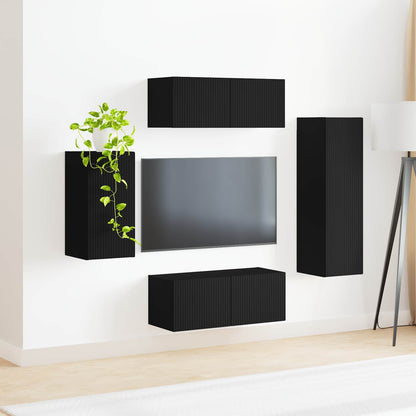 vidaXL TV Cabinet Set Wall-mounted 4 pcs Black Engineered Wood