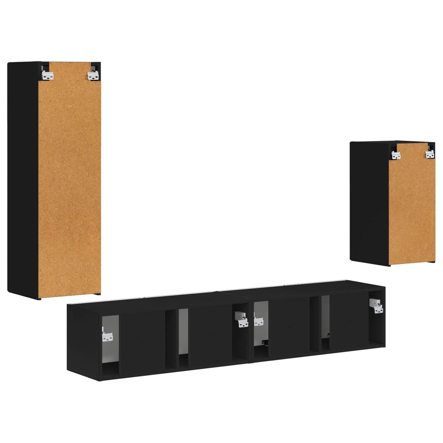 vidaXL TV Cabinet Set Wall-mounted 4 pcs Black Engineered Wood