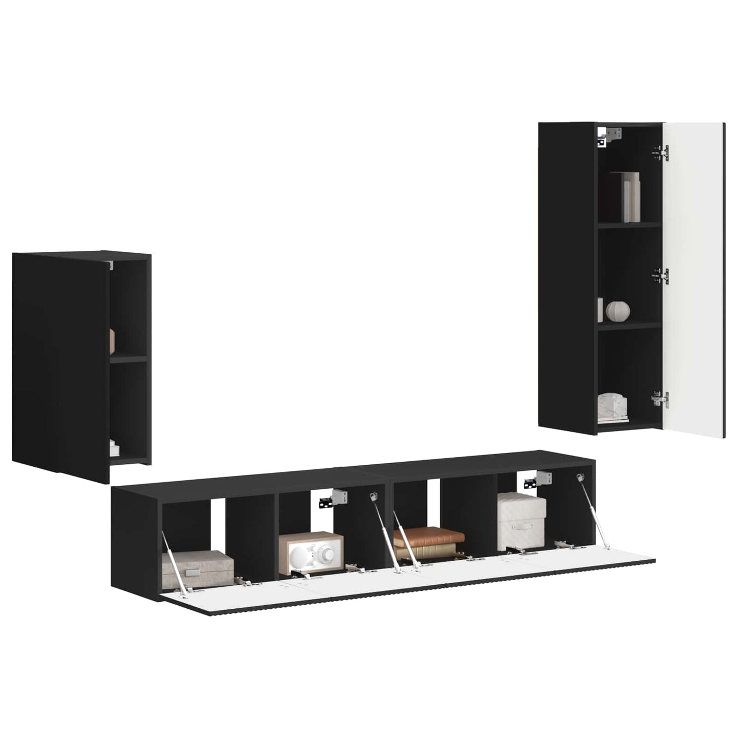 vidaXL TV Cabinet Set Wall-mounted 4 pcs Black Engineered Wood