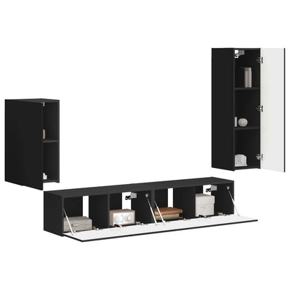 vidaXL TV Cabinet Set Wall-mounted 4 pcs Black Engineered Wood